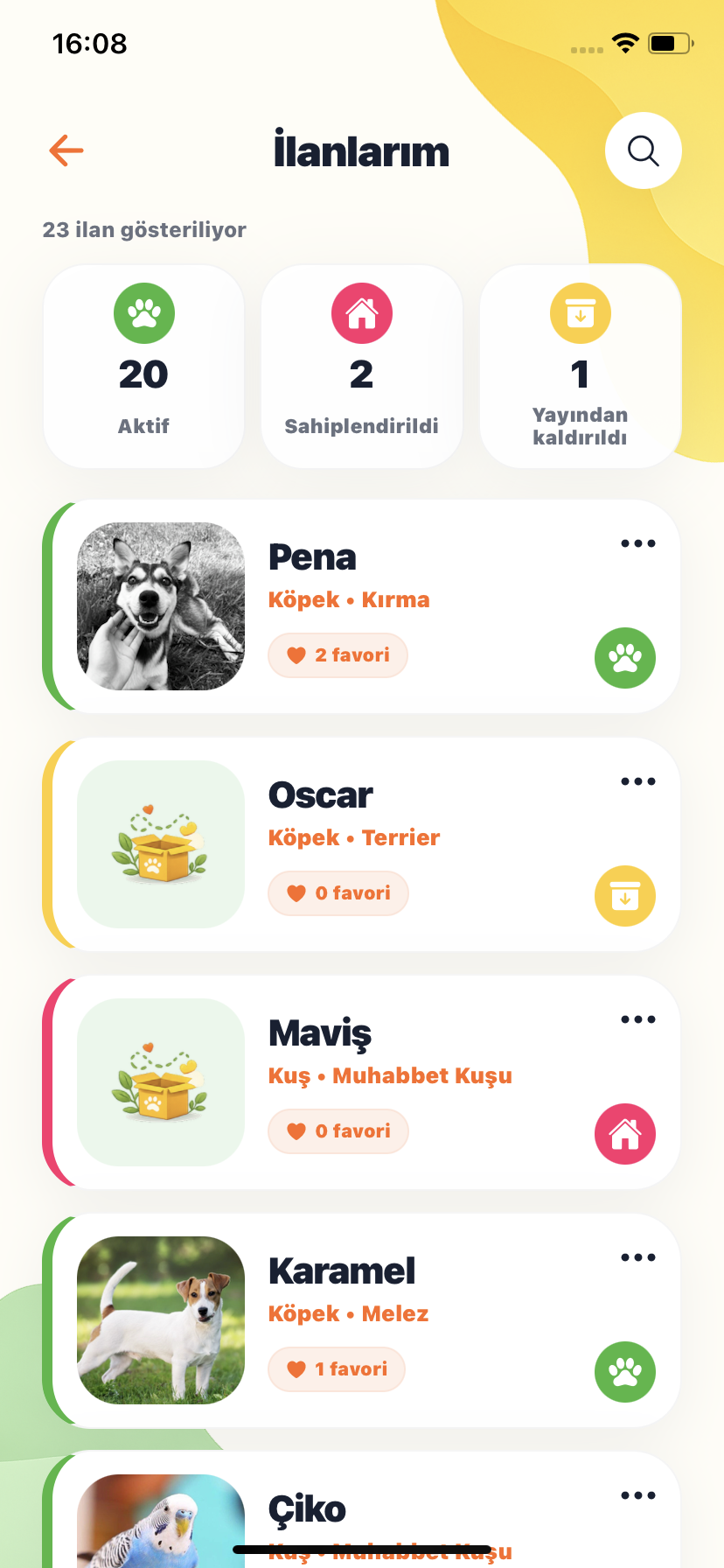 Yuvia mobil uygulamasında ilanlarım ekranı